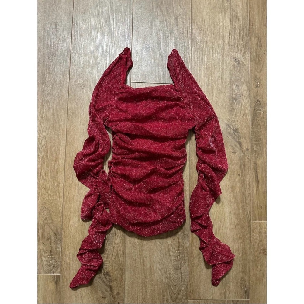 SHEIN Sparkling Red Ruched Blouse
